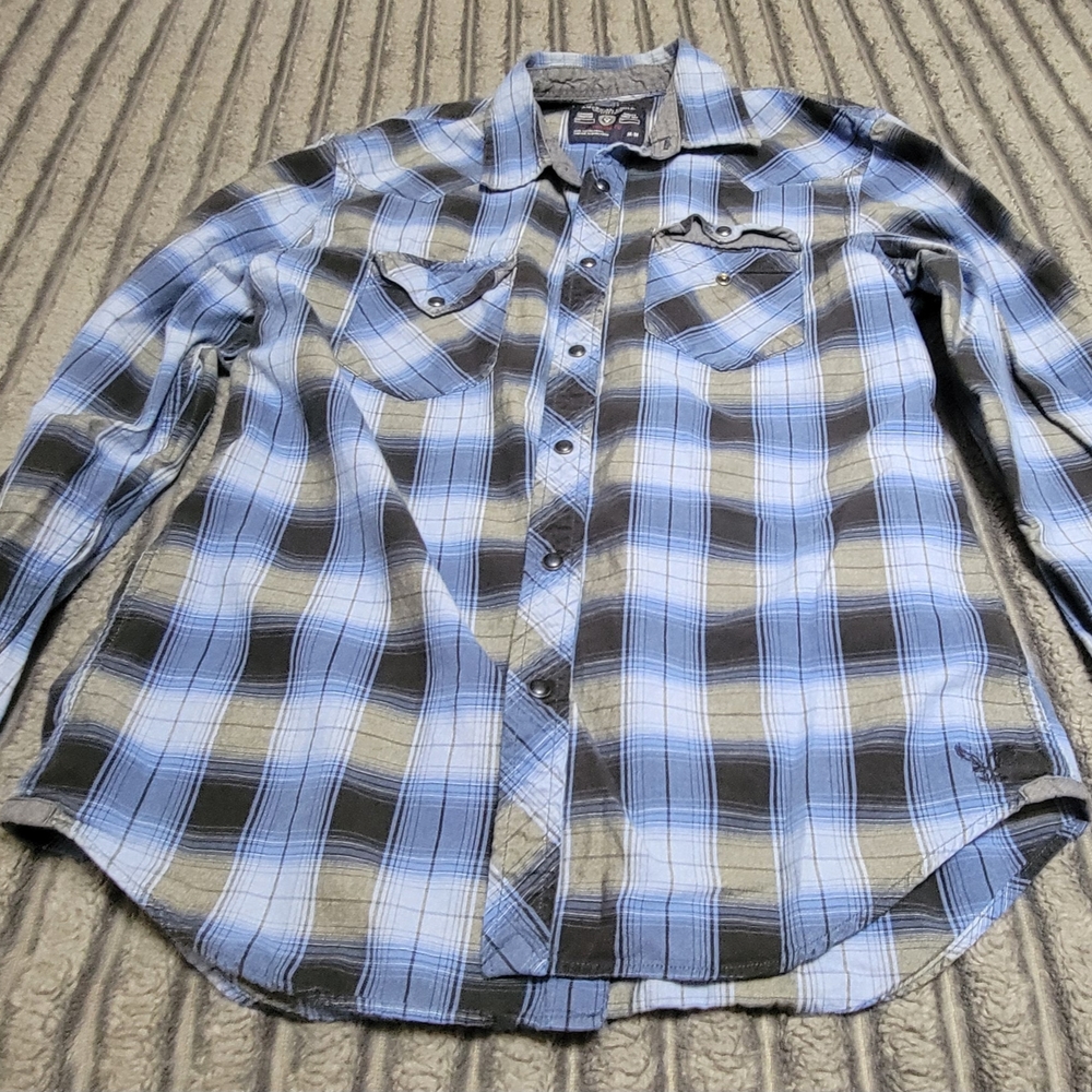 American Eagle Outfitters Blue and Gray Casual Button Down Shirt